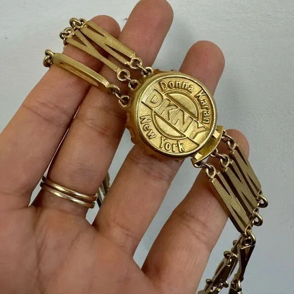 Vintage DKNY 80’s RARE Bottle Cap Layered Necklace Gold Tone - Picture 11 of 13